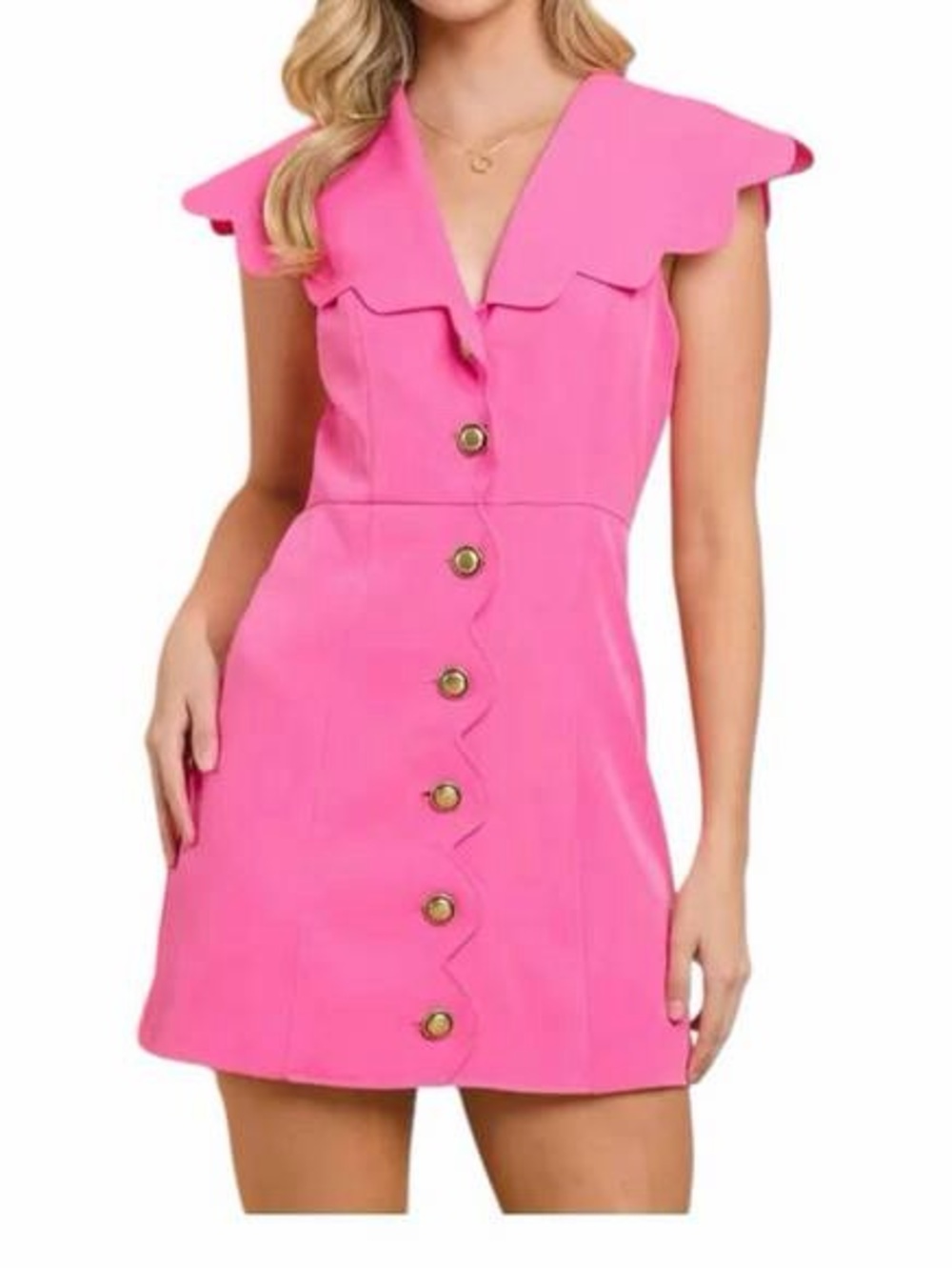 TCEC Hot Pink Scalloped Collar Button-Front Mini Dress | Size S